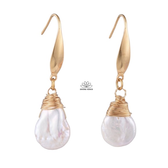 Natural Baroque Keshi Pearl Dangle Earrings - Picture 1 of 5